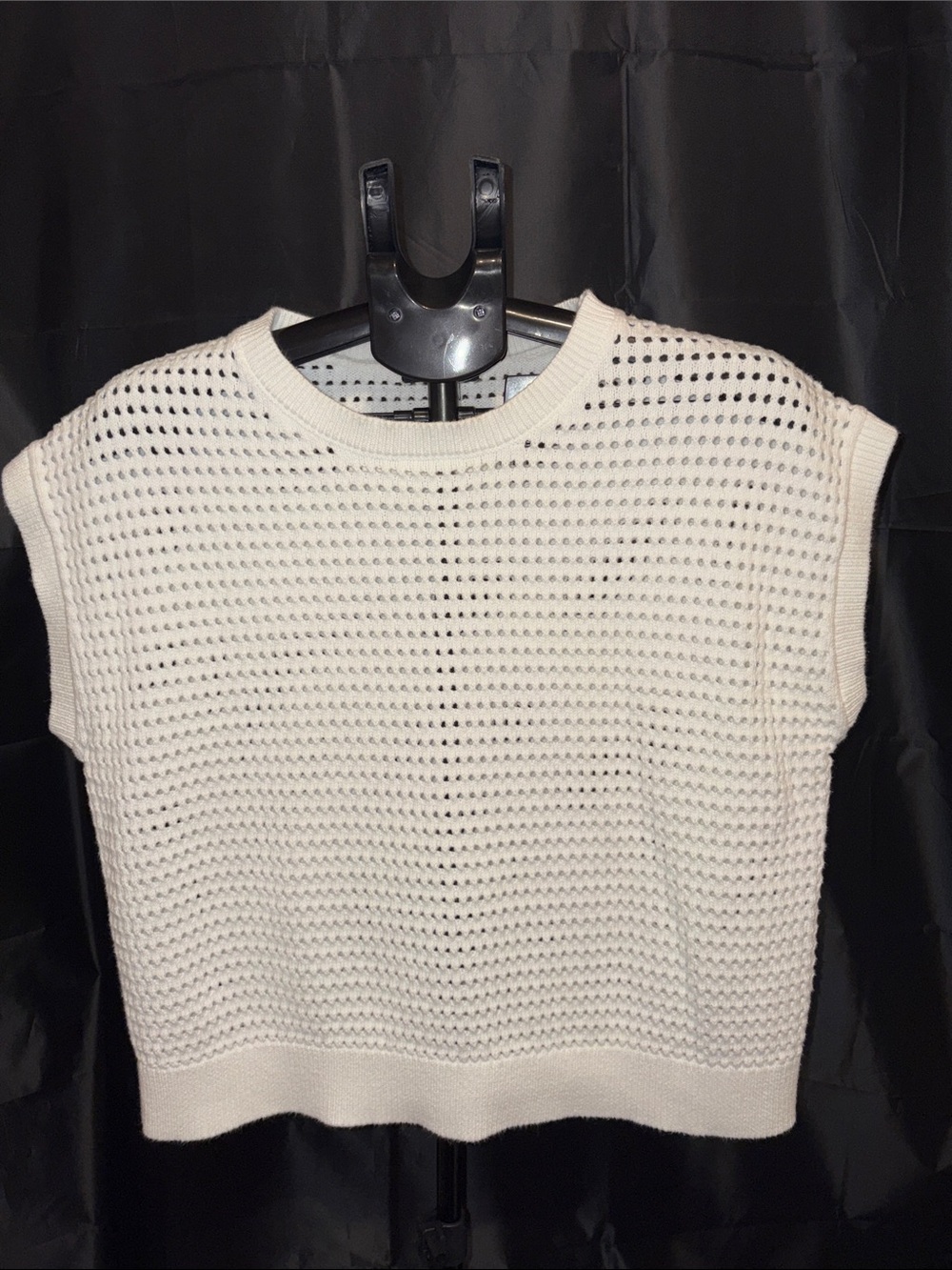 PrettyGarden White Open-Knit Sleeveless Sweater Top